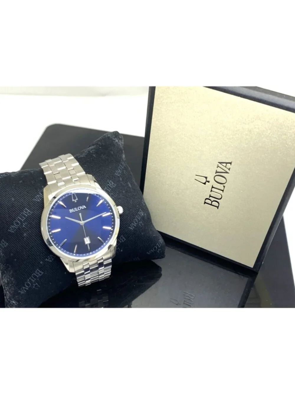 Bulova Men's Watch 96B338 Quartz Blue Dial Date Silver Stainless Steel 40mm